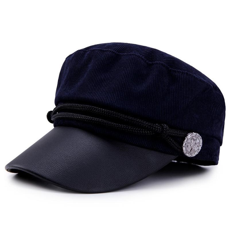 Vintage Solid Color Military Hat with Large Buttons and Ropes-Hats-Innovato Design-Navy Blue-Innovato Design