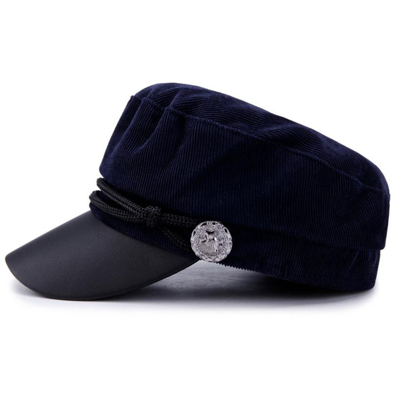Vintage Solid Color Military Hat with Large Buttons and Ropes-Hats-Innovato Design-Navy Blue-Innovato Design