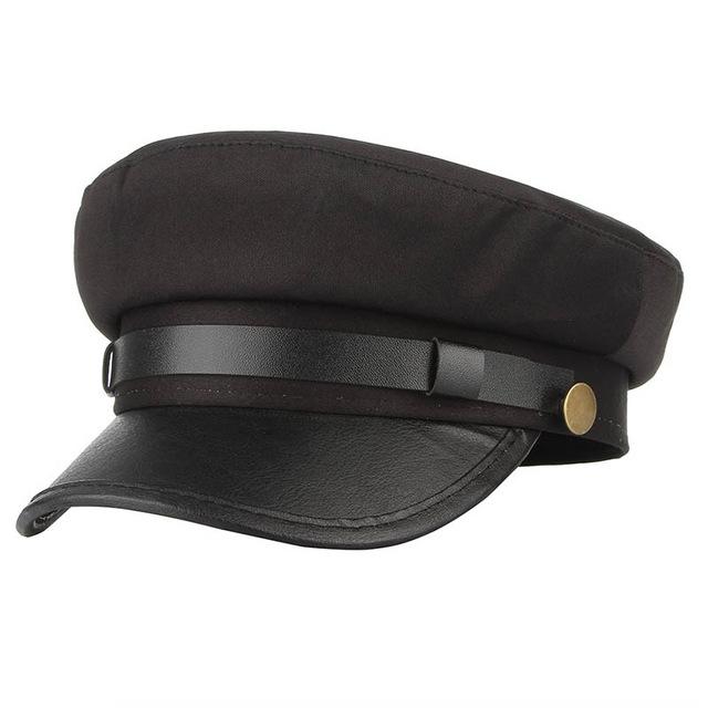 Classic Flat Top Army Military Hat with Large Buttons and Polyurethane Belt-Hats-Innovato Design-Black-Innovato Design