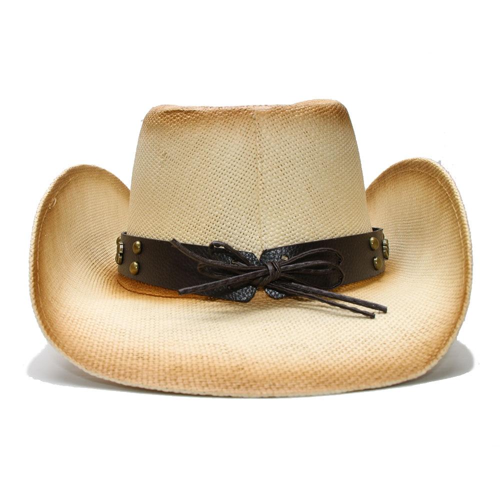 Retro Beige Straw Cowboy Hat with Dollar Sign Leather Band-Hats-Innovato Design-Innovato Design