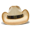 Retro Beige Straw Cowboy Hat with Dollar Sign Leather Band