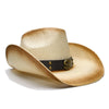 Retro Beige Straw Cowboy Hat with Dollar Sign Leather Band