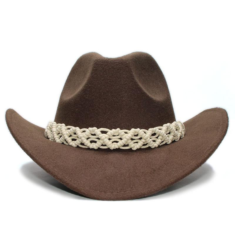 Retro Parent-Child Wool Cowboy Hat with White Hollow-out Knit Band-Hats-Innovato Design-Black-Adult-Innovato Design