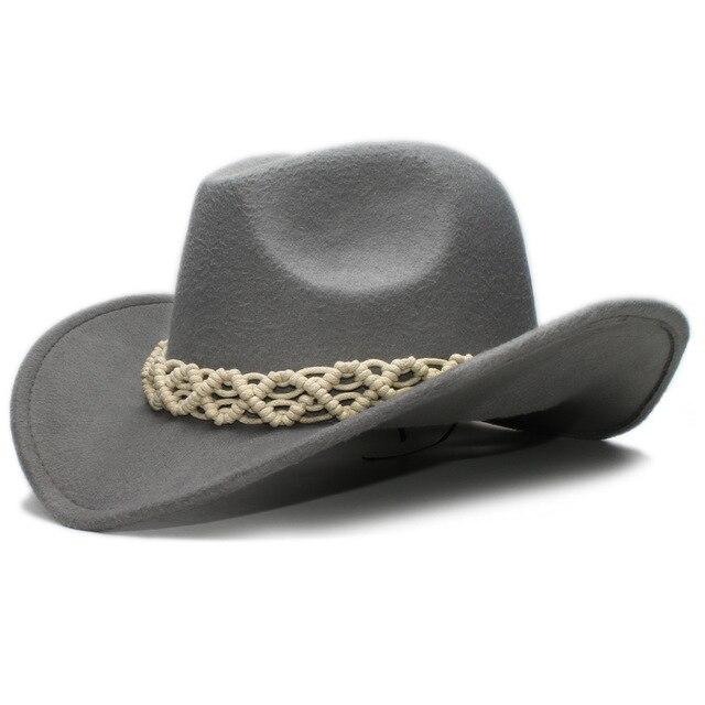 Retro Parent-Child Wool Cowboy Hat with White Hollow-out Knit Band-Hats-Innovato Design-Gray-Adult-Innovato Design