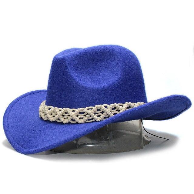 Retro Parent-Child Wool Cowboy Hat with White Hollow-out Knit Band-Hats-Innovato Design-Blue-Kid-Innovato Design
