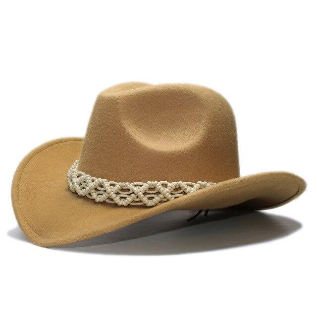 Retro Parent-Child Wool Cowboy Hat with White Hollow-out Knit Band-Hats-Innovato Design-Camel-Kid-Innovato Design