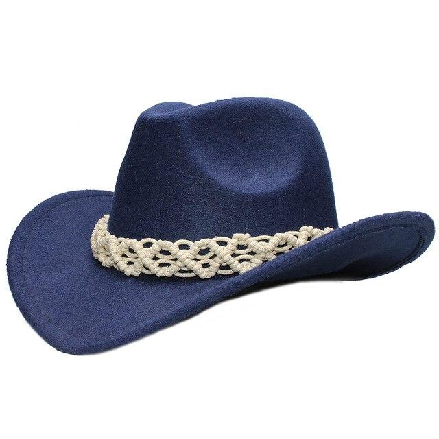 Retro Parent-Child Wool Cowboy Hat with White Hollow-out Knit Band-Hats-Innovato Design-Navy-Adult-Innovato Design