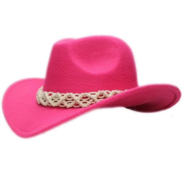 Retro Parent-Child Wool Cowboy Hat with White Hollow-out Knit Band-Hats-Innovato Design-Rose-Adult-Innovato Design