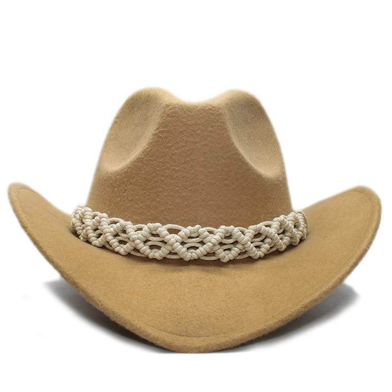 Retro Parent-Child Wool Cowboy Hat with White Hollow-out Knit Band-Hats-Innovato Design-Black-Adult-Innovato Design