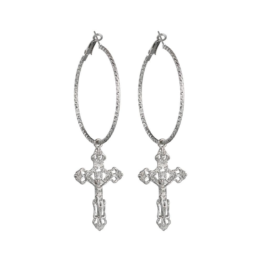 Catholic Drop Cross Hoop Earrings in Gold & Silver – Innovato Design