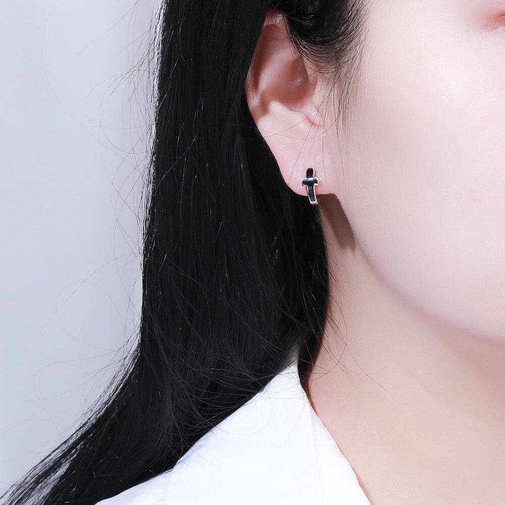 Black & Silver Circle Cross Hoop Earrings-Earrings-Innovato Design-Innovato Design