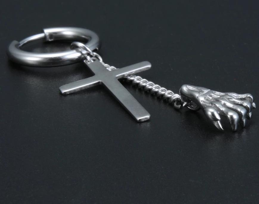 Skeleton Hand Punk Cross Hoop Earrings Unisex-Earrings-Innovato Design-Innovato Design