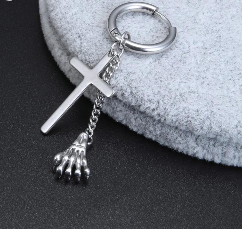 Skeleton Hand Punk Cross Hoop Earrings Unisex-Earrings-Innovato Design-Innovato Design