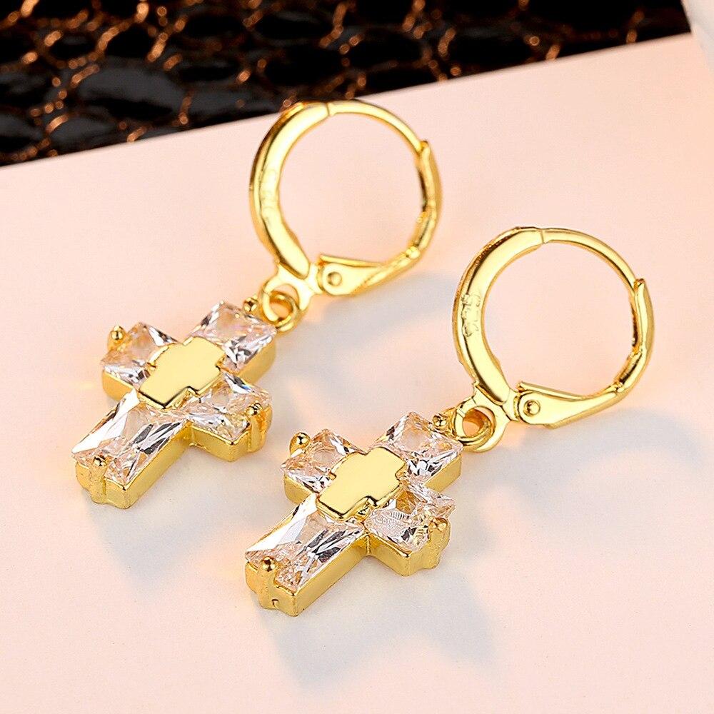 3 Color Crystal Cross Hoop Earrings-Earrings-Innovato Design-Gold-Innovato Design