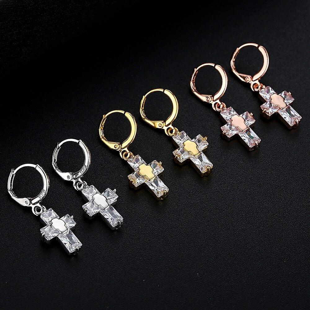 3 Color Crystal Cross Hoop Earrings-Earrings-Innovato Design-Gold-Innovato Design