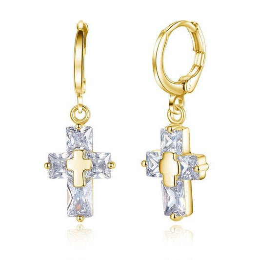 3 Color Crystal Cross Hoop Earrings-Earrings-Innovato Design-Gold-Innovato Design