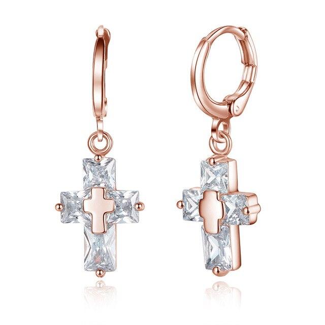 3 Color Crystal Cross Hoop Earrings-Earrings-Innovato Design-Rose Gold-Innovato Design