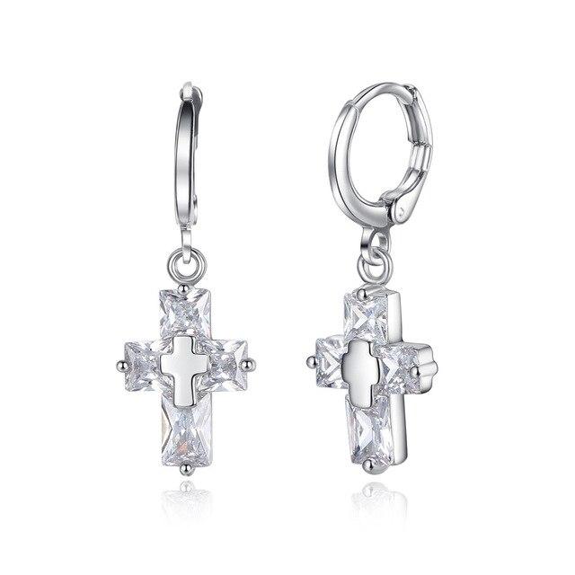 3 Color Crystal Cross Hoop Earrings-Earrings-Innovato Design-Silver-Innovato Design