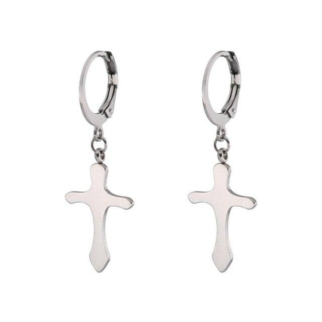 Small Cross Hoop Earrings Unisex 3 Colors-Earrings-Innovato Design-Silver-Innovato Design