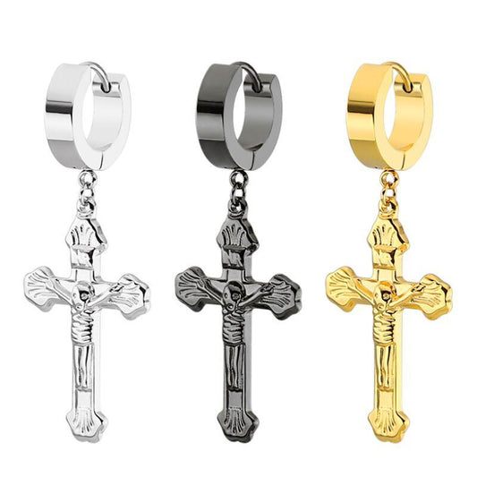3 Colors Crucifix Hoop Earrings 319L Stainless Steel-Earrings-Innovato Design-Gold-Innovato Design