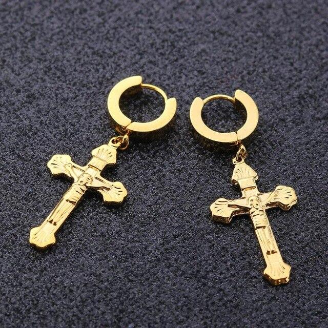 3 Colors Crucifix Hoop Earrings 319L Stainless Steel-Earrings-Innovato Design-Gold-Innovato Design