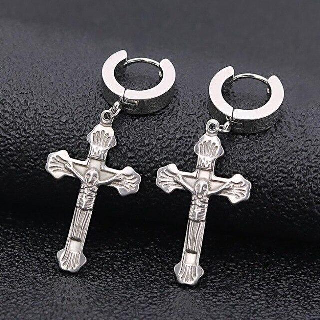 3 Colors Crucifix Hoop Earrings 319L Stainless Steel-Earrings-Innovato Design-Gold-Innovato Design