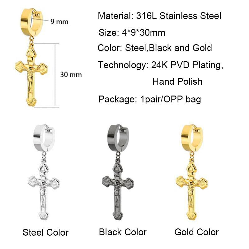 3 Colors Crucifix Hoop Earrings 319L Stainless Steel-Earrings-Innovato Design-Gold-Innovato Design