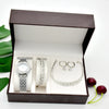 Women Diamond Quartz Watch and Crystal Bracelet, Necklace & Earrings Gift Box Set