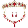 Queen Baroque Vintage Crystal Tiara, Necklace & Earrings Bridal Jewelry Set-Jewelry Sets-Innovato Design-Red-Innovato Design