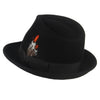 Black Wool Fedora Trilby Hat with White-orange Feathers in Black Hatband
