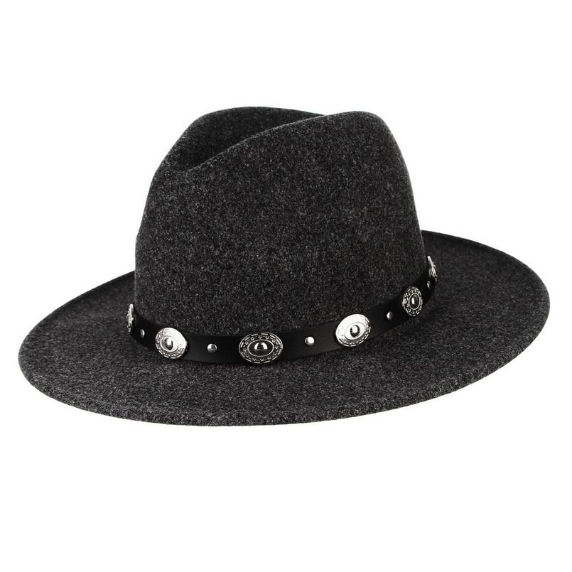 Wide Brim Wool Felt Fedora Hat with Silver Buttoned Leather Hatband-Hats-Innovato Design-Black-Innovato Design