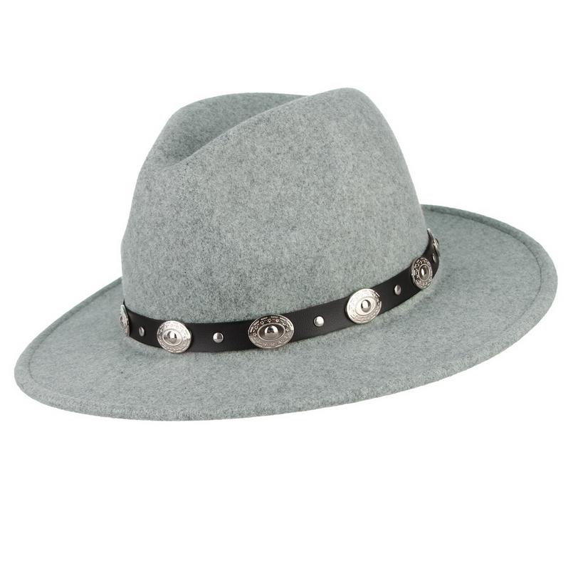 Wide Brim Wool Felt Fedora Hat with Silver Buttoned Leather Hatband-Hats-Innovato Design-Black-Innovato Design
