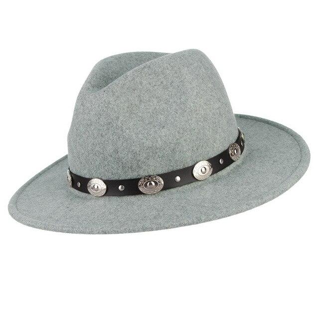 Wide Brim Wool Felt Fedora Hat with Silver Buttoned Leather Hatband-Hats-Innovato Design-Light Gray-Innovato Design