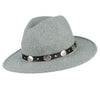 Wide Brim Wool Felt Fedora Hat with Silver Buttoned Leather Hatband