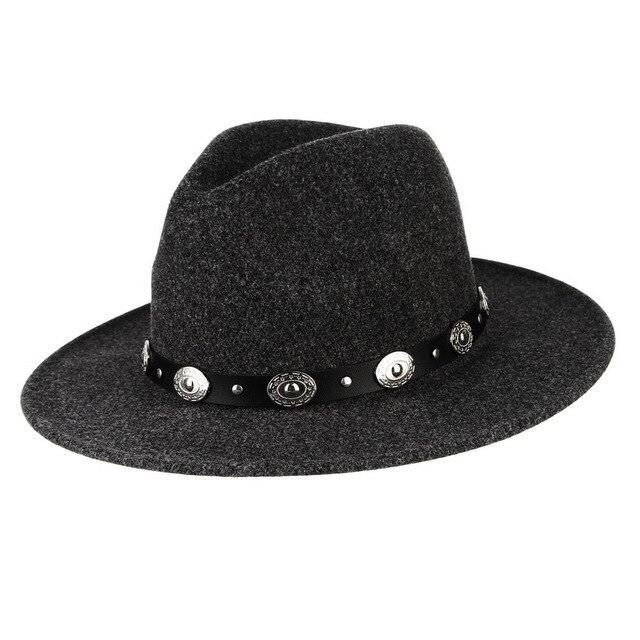 Wide Brim Wool Felt Fedora Hat with Silver Buttoned Leather Hatband-Hats-Innovato Design-Dark Gray-Innovato Design
