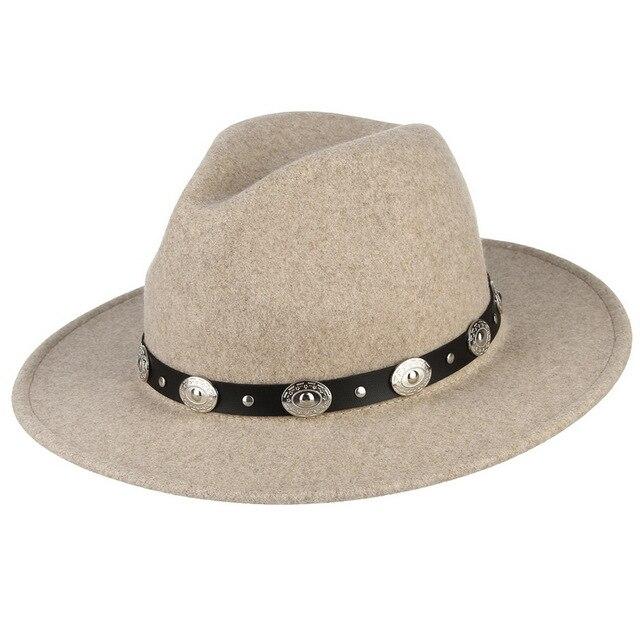 Wide Brim Wool Felt Fedora Hat with Silver Buttoned Leather Hatband-Hats-Innovato Design-Beige-Innovato Design