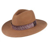 Wide Brim Wool Fedora Hat with Striped Vintage Band