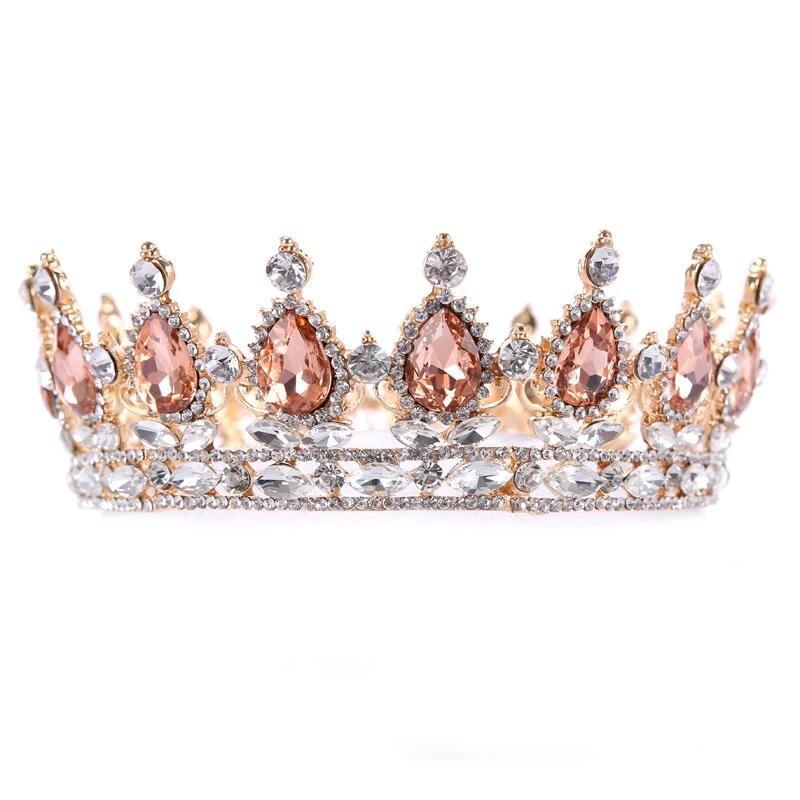 Baroque Silver & Gold Round Crystal Wedding Crown Tiara-Crowns-Innovato Design-Blue-Innovato Design