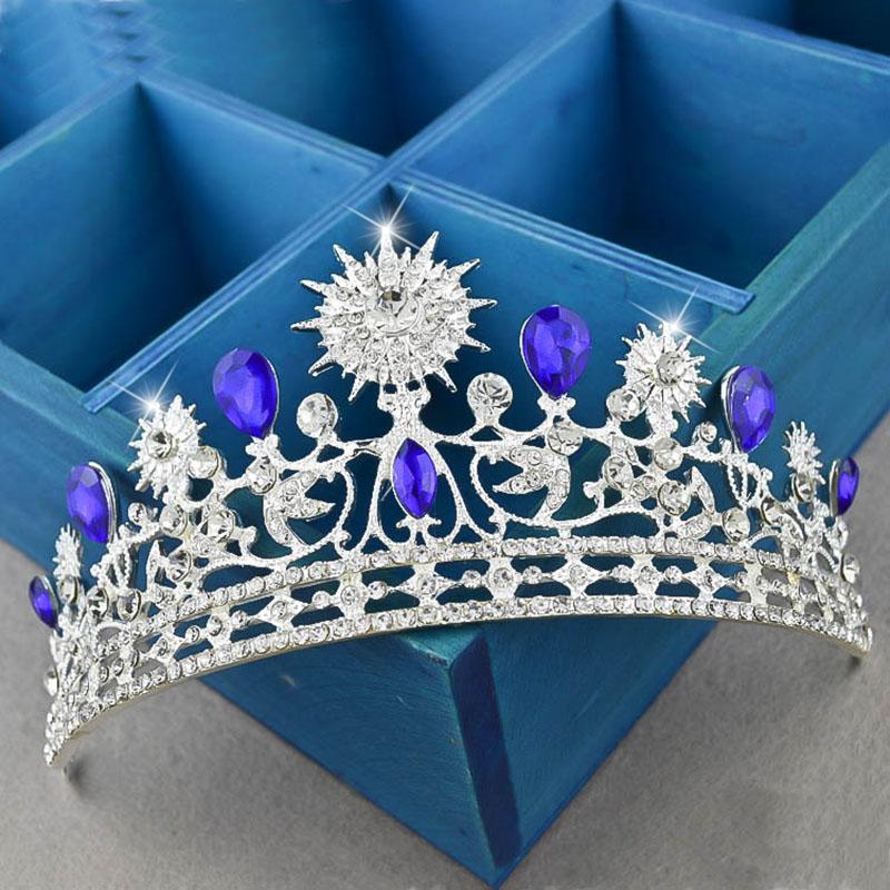 Royal Blue & Silver Crystal Bride Crown for Wedding-Crowns-Innovato Design-Innovato Design