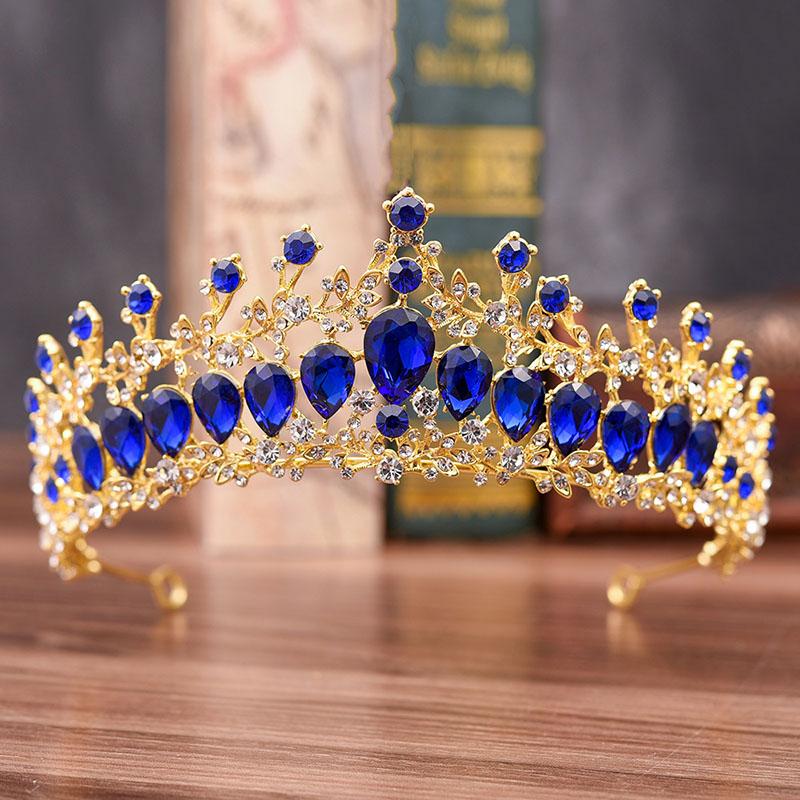 Crystal Baroque Luxury Wedding & Prom Queen Crown-Crowns-Innovato Design-Gold Blue-Innovato Design