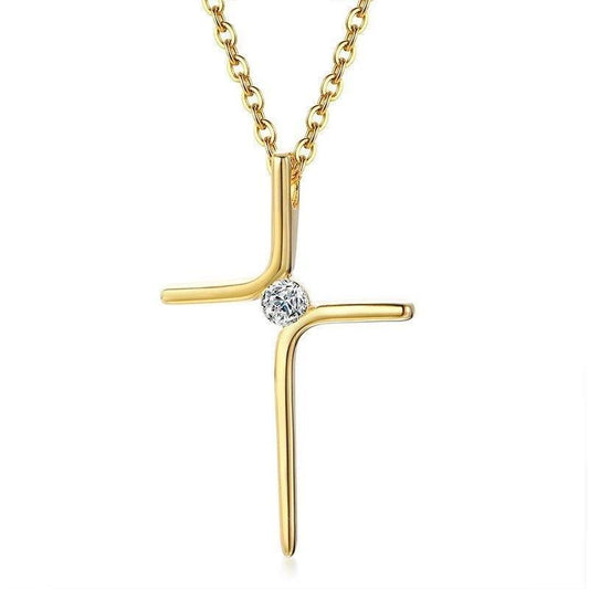 Dainty Gold Colored Cross with Zirconia Crystal Pendant Necklace-Necklaces-Innovato Design-Innovato Design