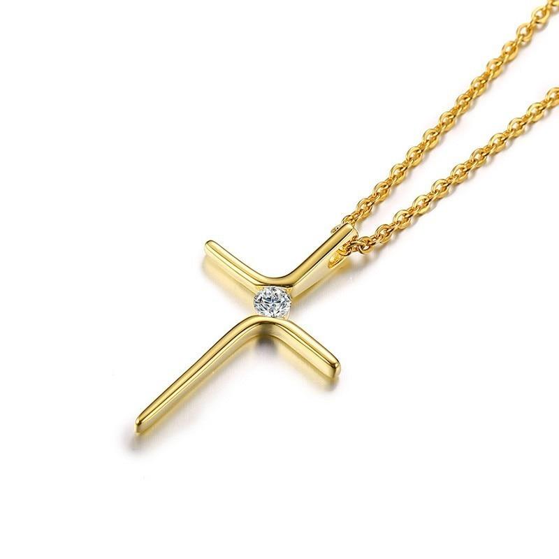 Dainty Gold Colored Cross with Zirconia Crystal Pendant Necklace-Necklaces-Innovato Design-Innovato Design