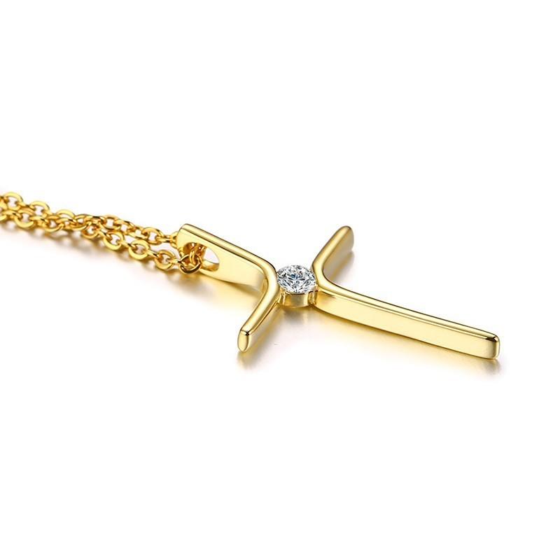 Dainty Gold Colored Cross with Zirconia Crystal Pendant Necklace-Necklaces-Innovato Design-Innovato Design