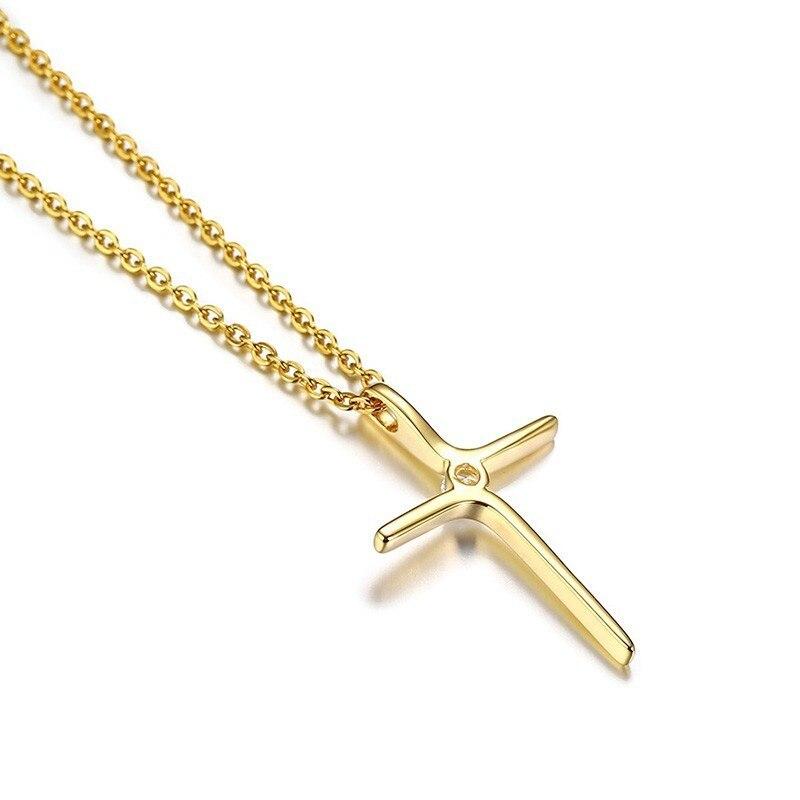 Dainty Gold Colored Cross with Zirconia Crystal Pendant Necklace-Necklaces-Innovato Design-Innovato Design