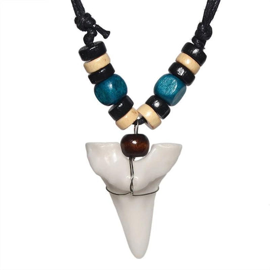 Handmade Maori Tribal Bone Choker Ceramic Shark Tooth Pendant Necklace - InnovatoDesign