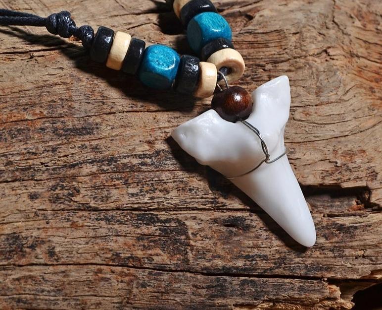 Handmade Maori Tribal Bone Choker Ceramic Shark Tooth Pendant Necklace-Necklaces-Innovato Design-Innovato Design