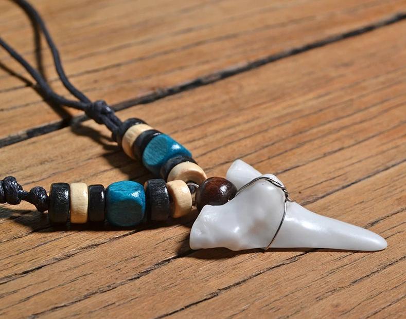 Handmade Maori Tribal Bone Choker Ceramic Shark Tooth Pendant Necklace-Necklaces-Innovato Design-Innovato Design
