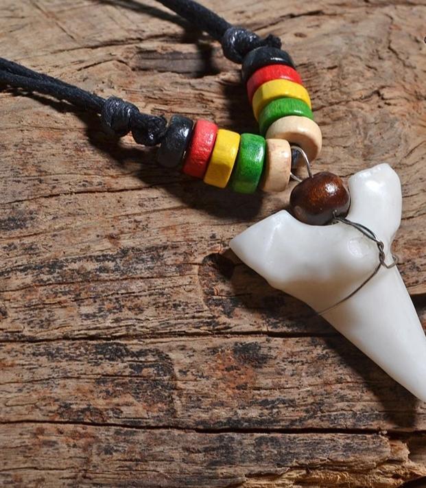 Ceramic Shark Tooth Maori Tribal Bone Wooden Necklace-Necklaces-Innovato Design-Innovato Design
