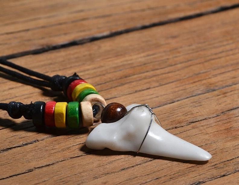 Ceramic Shark Tooth Maori Tribal Bone Wooden Necklace-Necklaces-Innovato Design-Innovato Design