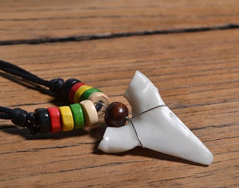 Ceramic Shark Tooth Maori Tribal Bone Wooden Necklace-Necklaces-Innovato Design-Innovato Design
